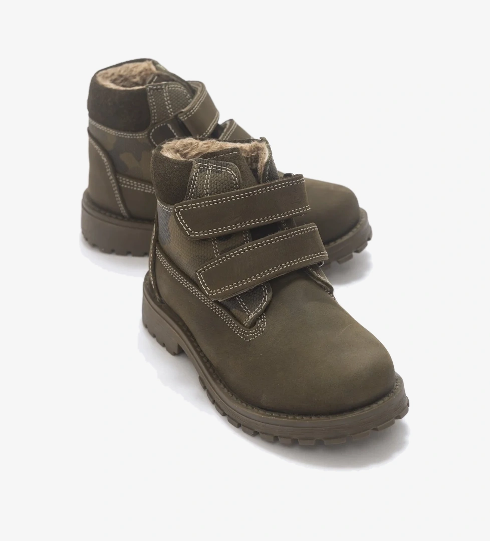 Erkek Çocuk Haki Hakiki Deri Suya Dayanıklı Anatomik Günlük Bot