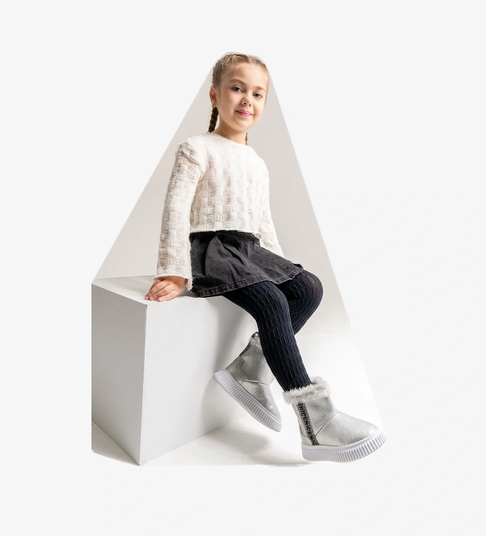 Kız Çocuk Gümüş Simli Suni Deri Kürklü Anatomik Kar Botu