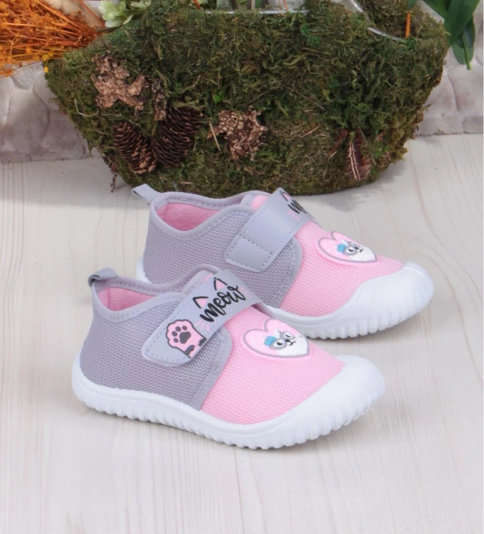 3447 Gz Kedi Figürlü Anaokulu Kreş Ev Kız Çocuk Keten Panduf Ayakkabı - Görsel 1