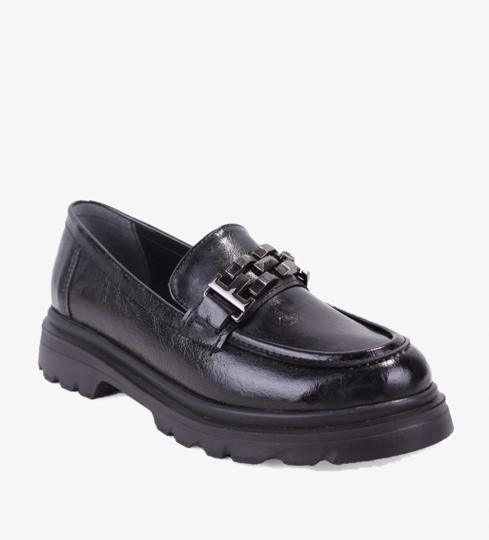 DZA07-90801 Siyah Rugan Günlük Loafer Kadın Ayakkabı