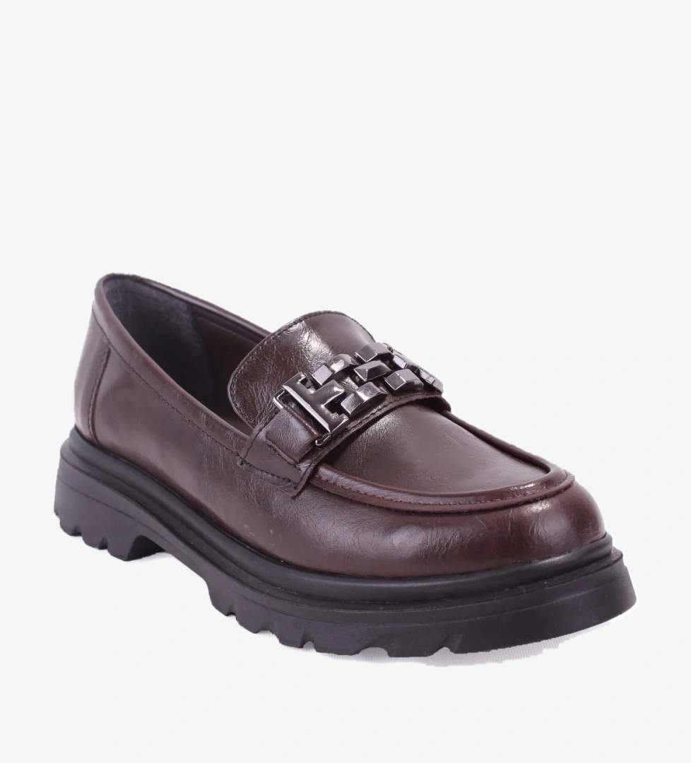 Dagoster Dza07-90801 Siyah Kahve Rugan Günlük Loafer Kadın Ayakkabı model görseli