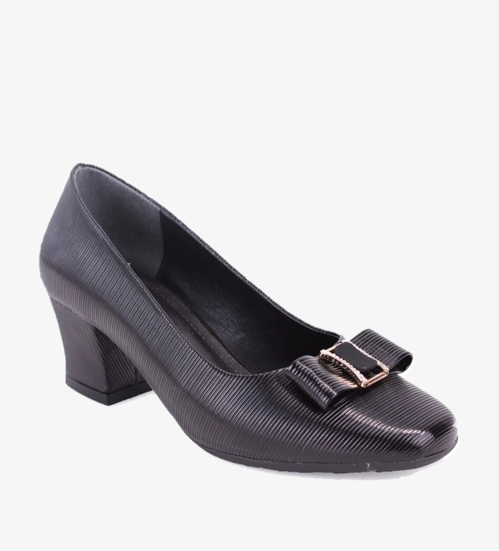 Dagoster DZA07-725550 Siyah Baskılı Rugan Klasik Topuklu Kadın Ayakkabı model görseli