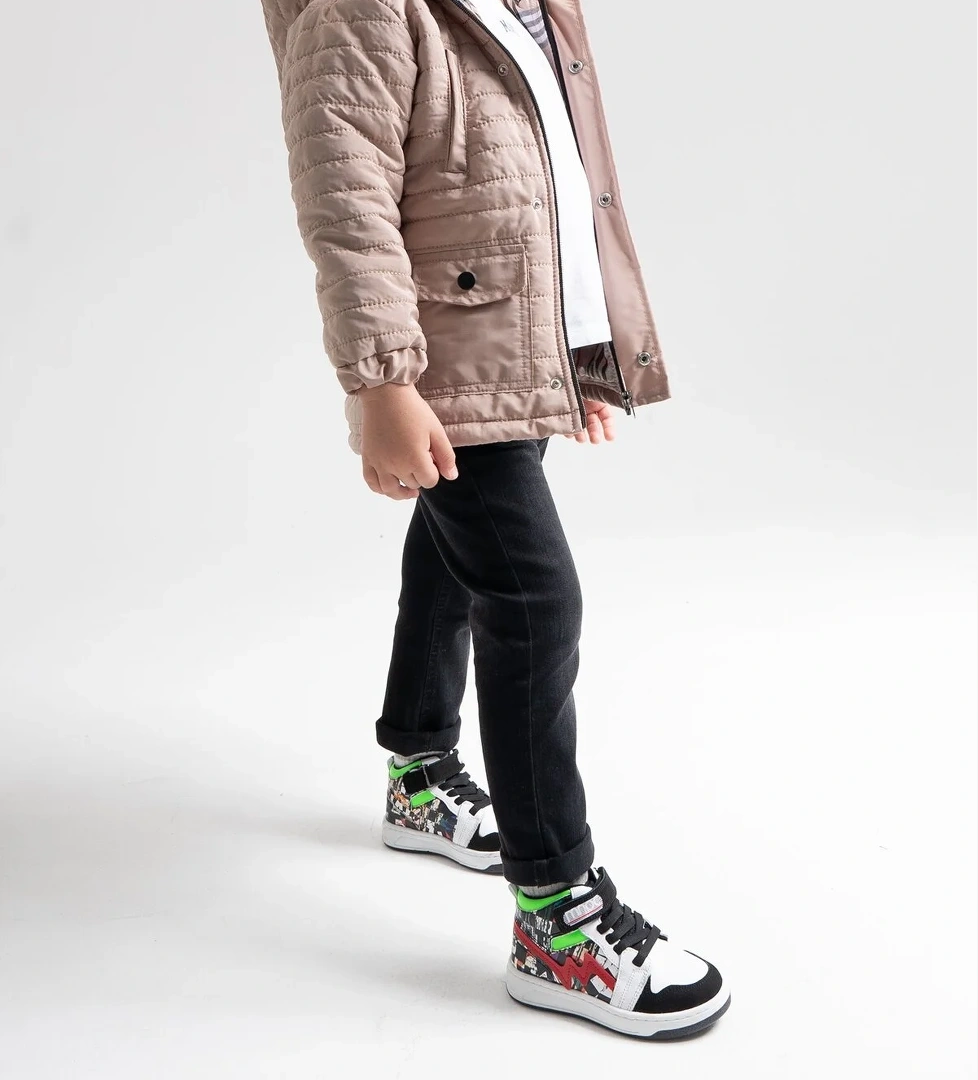 Unisex Çocuk Siyah Baskı Hakiki Deri Anatomik Günlük Bot