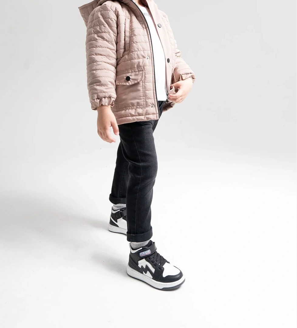 Unisex Çocuk Siyah-Beyaz Hakiki Deri Anatomik Günlük Bot