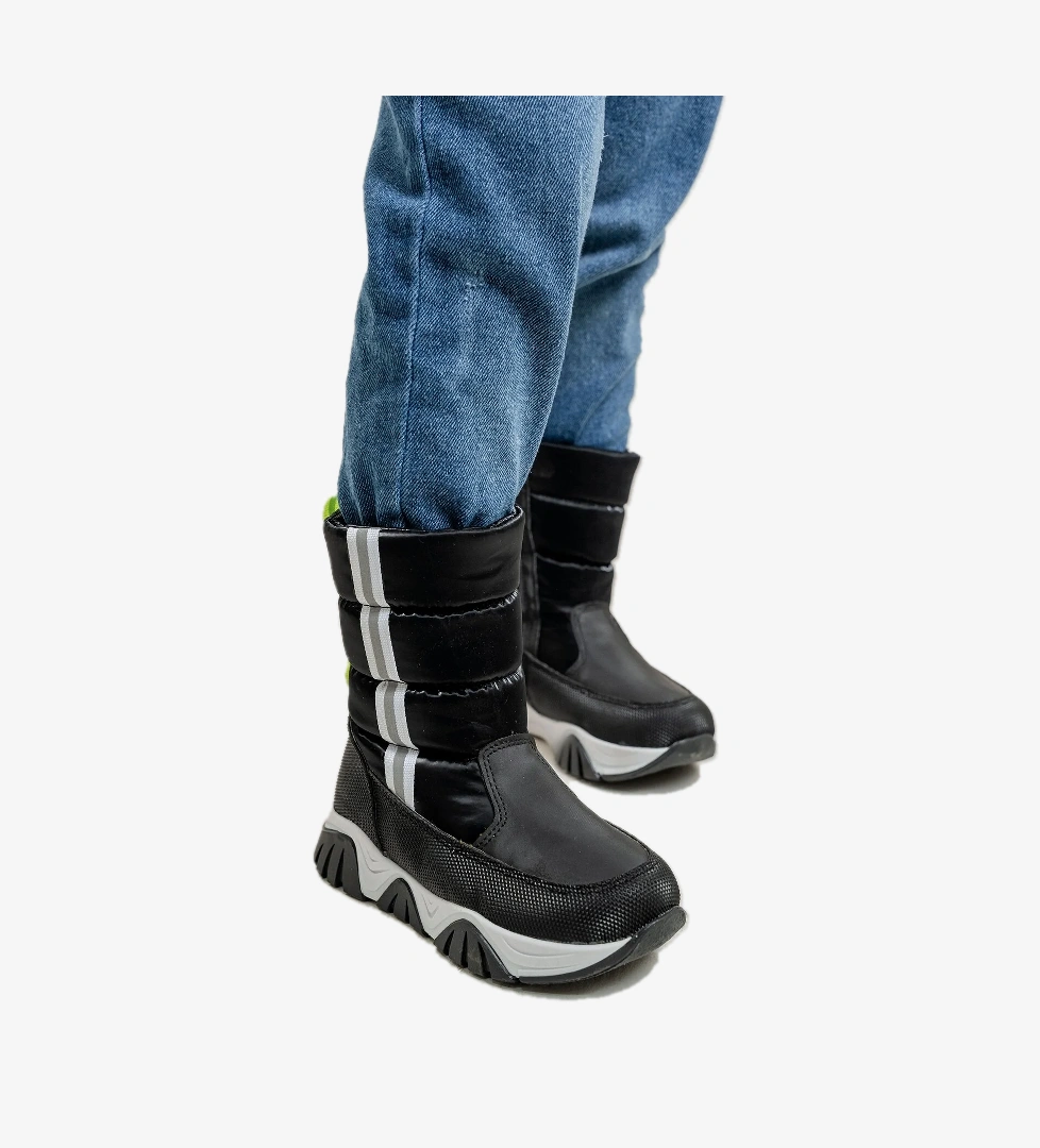 Erkek Çocuk Siyah Suni Deri Suya Dayanıklı Kürklü Kar Botu