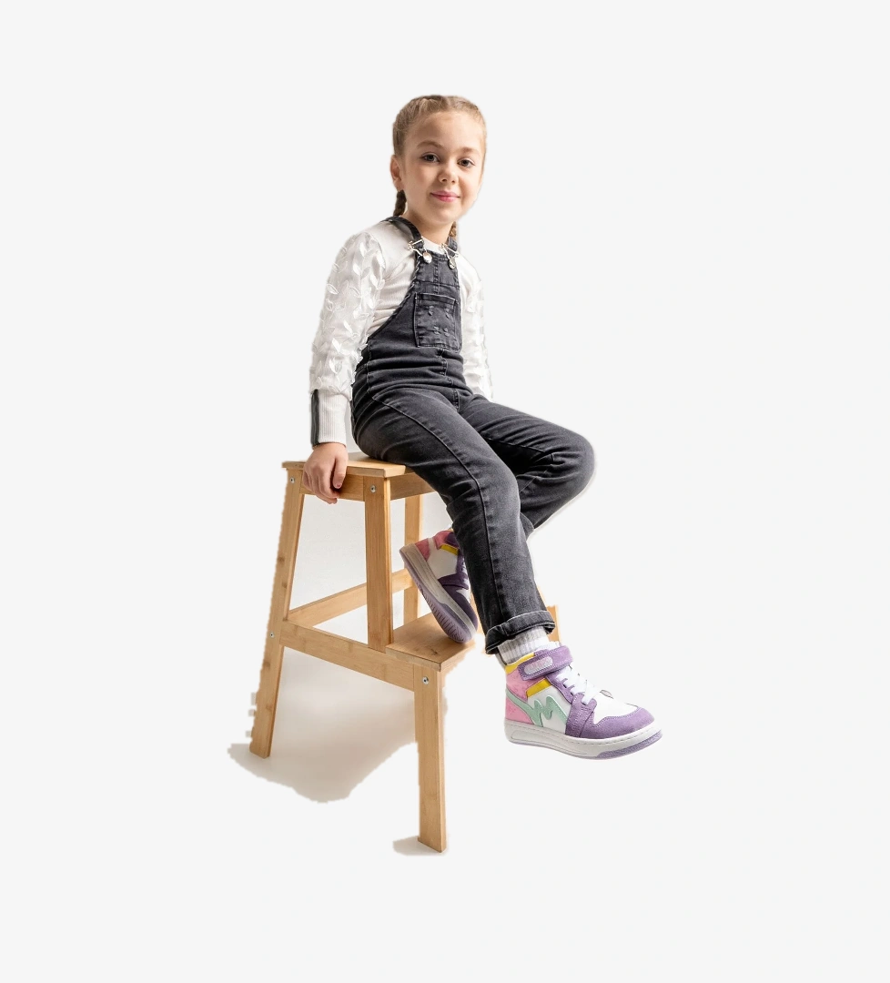 Unisex Çocuk Lila-Pembe Hakiki Deri Anatomik Günlük Bot