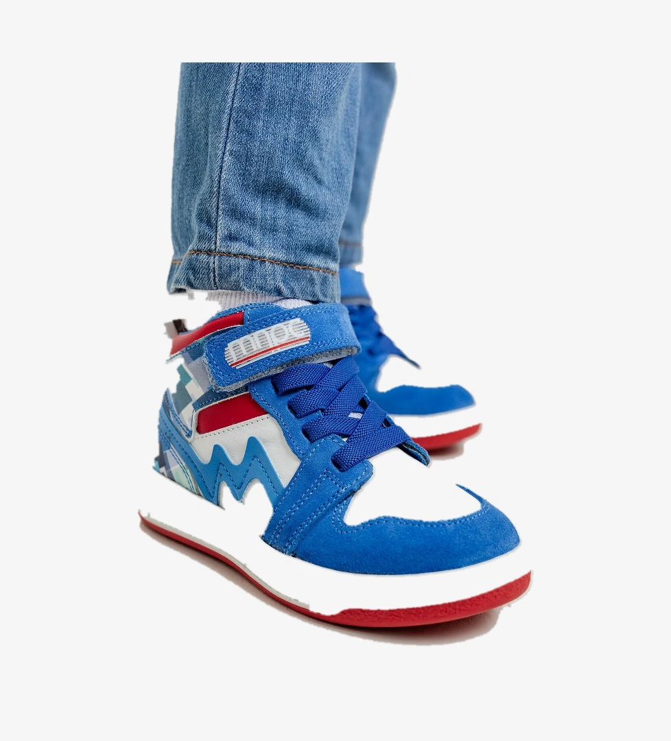 Unisex Çocuk Saks Mavi Baskı Hakiki Deri Suya Dayanıklı Anatomik Günlük Bot