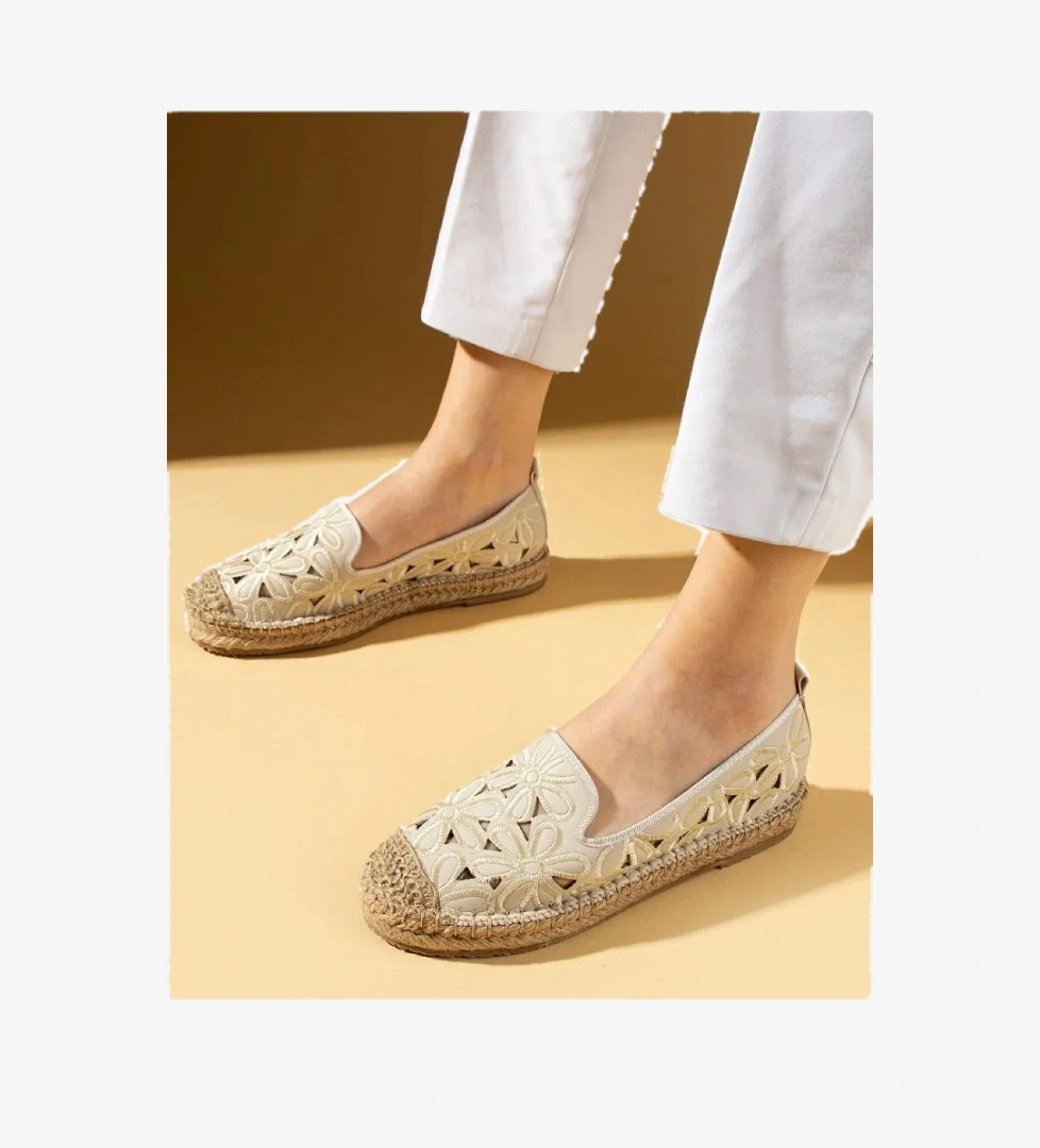 Çiçek Desenli Espadril Kadın Babet Ayakkabı - Görsel 1
