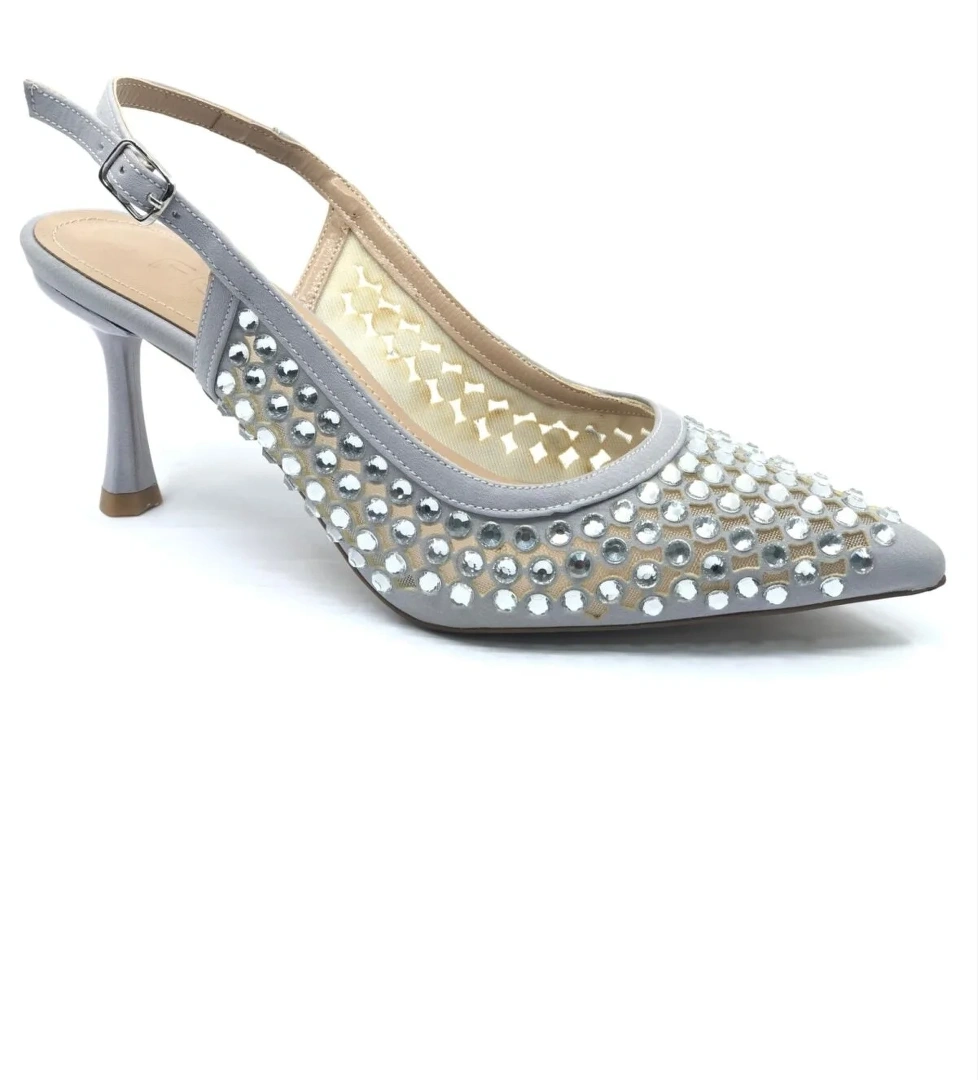 Feles Arkası Açık Zümrüt Taş Detaylı Stiletto Kadın Ayakkabı model görseli