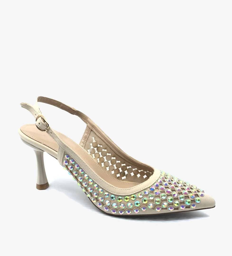 Arkası Açık Zümrüt Taş Detaylı Stiletto Kadın Ayakkabı