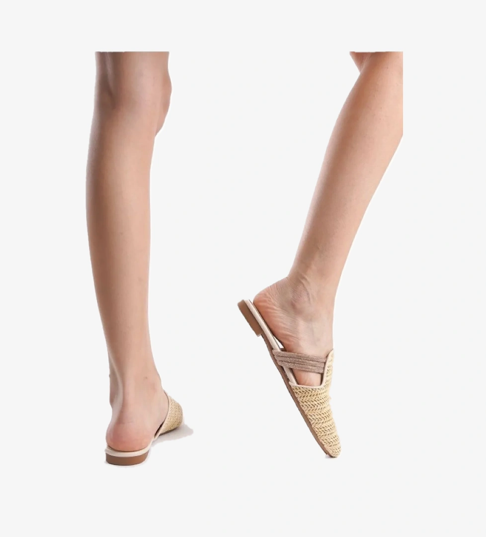 İnce Taban Hasır Detaylı Kadın Terlik