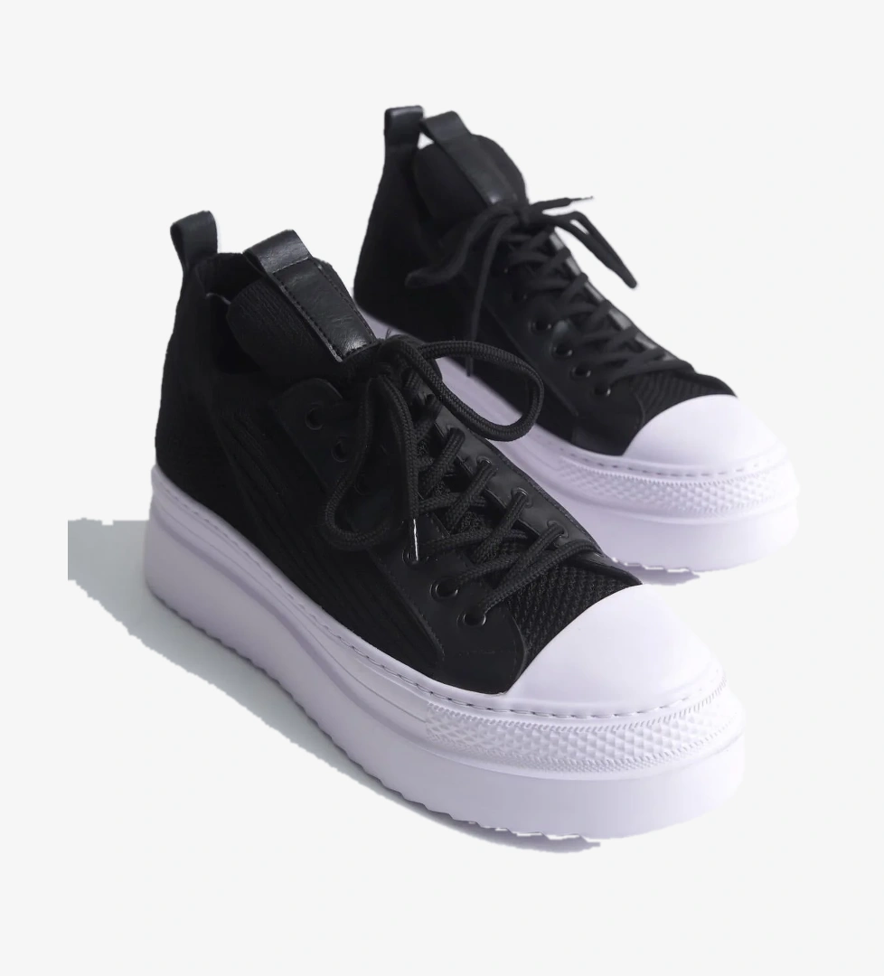 Pabucmarketi Bağcıklı Triko Erkek Casual Ayakkabı Siyah model görseli