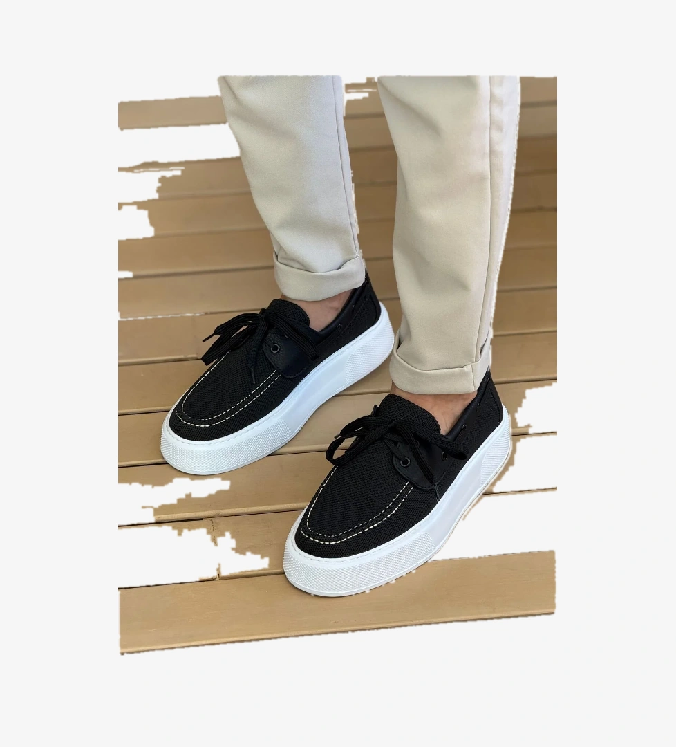 Bağcıklı Triko Erkek Casual Ayakkabı Siyah