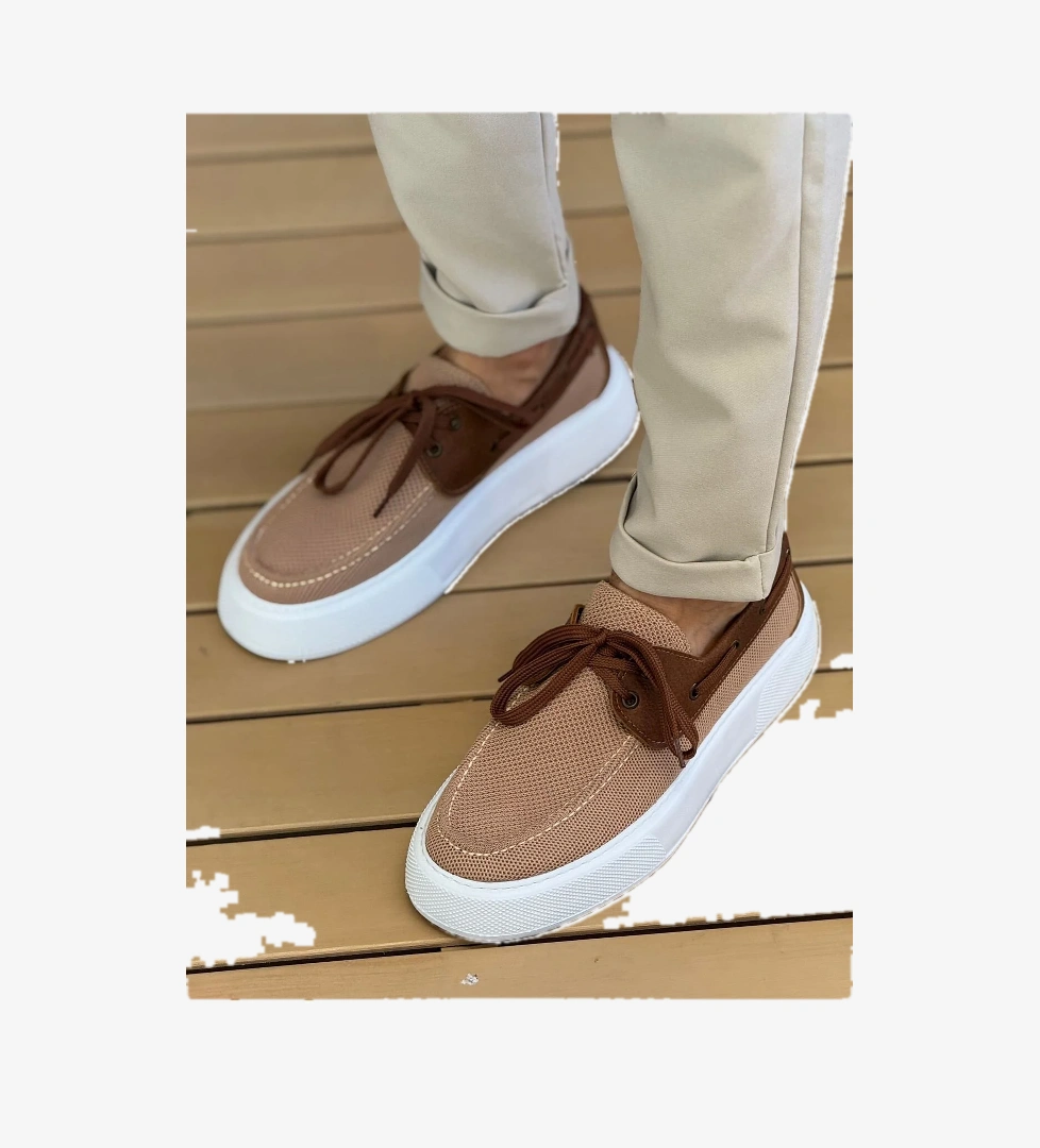 Bağcıklı Triko Erkek Casual Ayakkabı Taba
