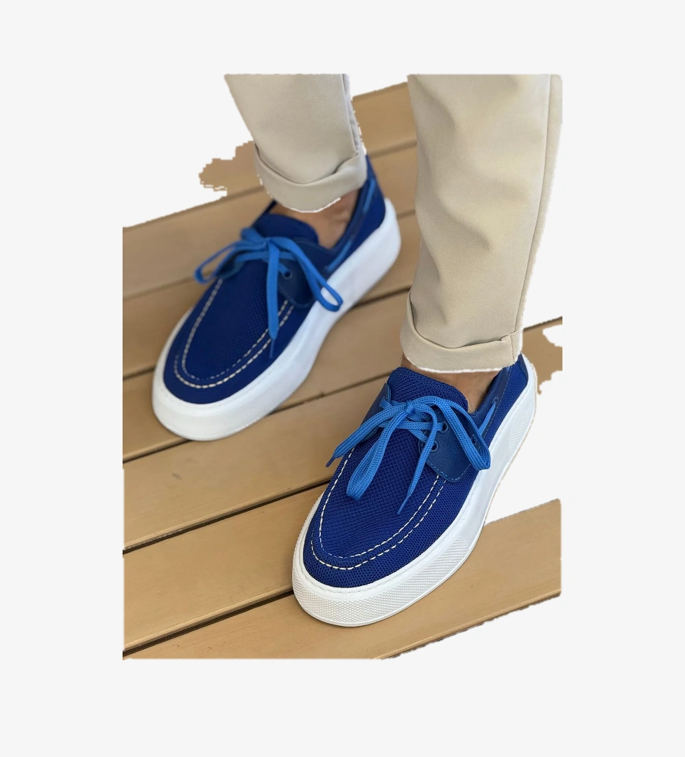 Bağcıklı Triko Erkek Casual Ayakkabı Mavi