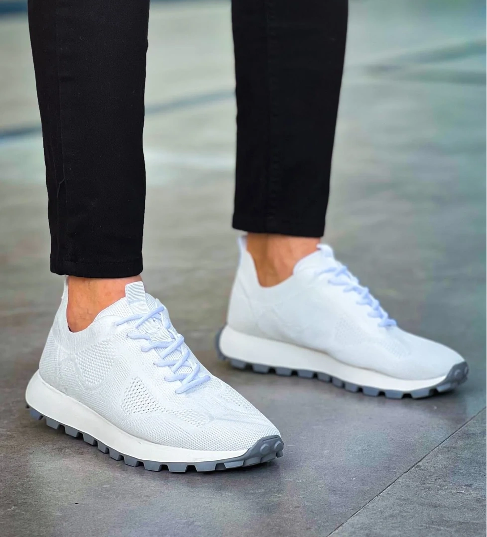 Pabucmarketi Bağcıklı Triko Erkek Sneaker Ayakkabı Siyah Beyaz model görseli