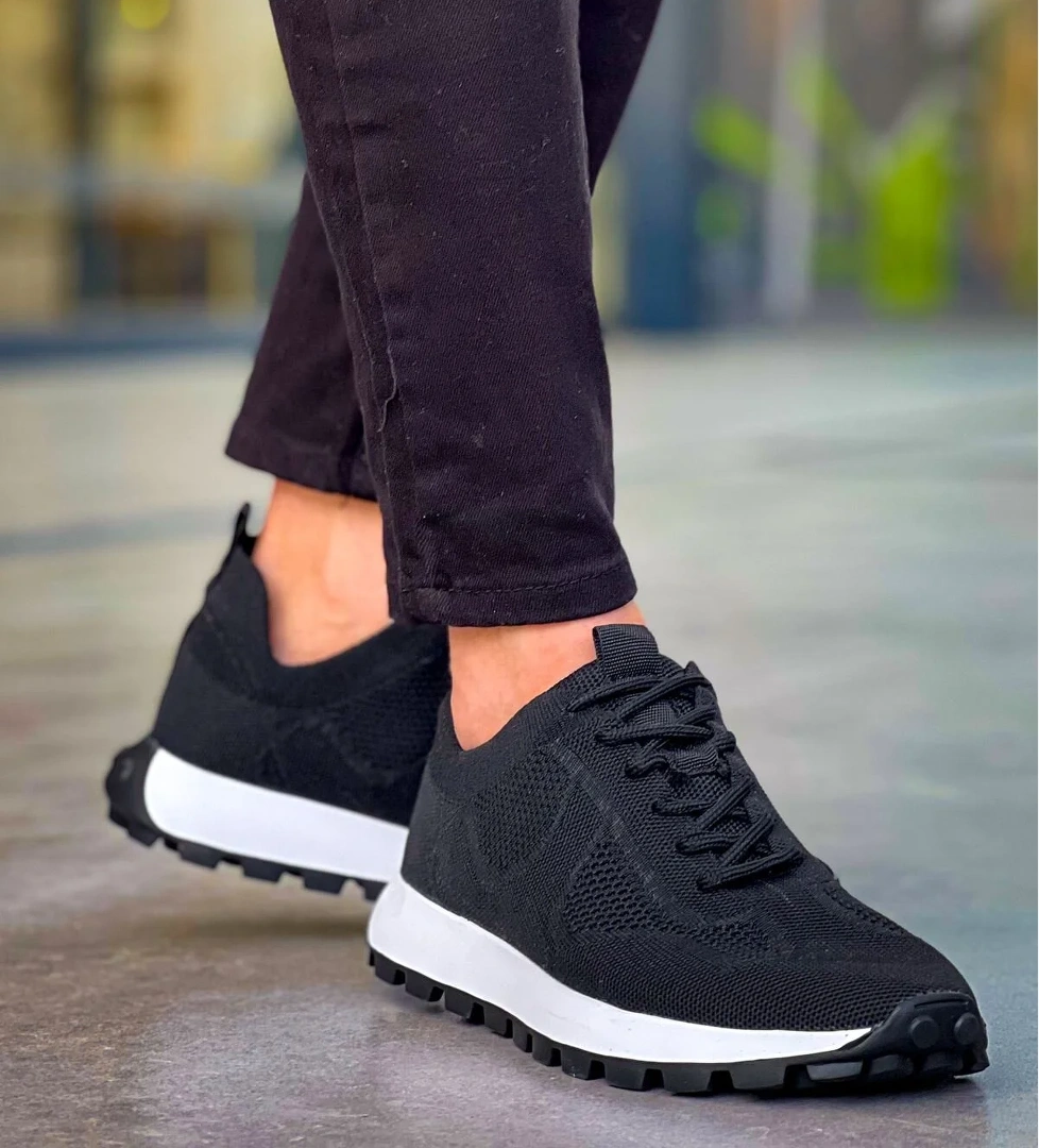 Bağcıklı Triko Erkek Sneaker Ayakkabı Siyah