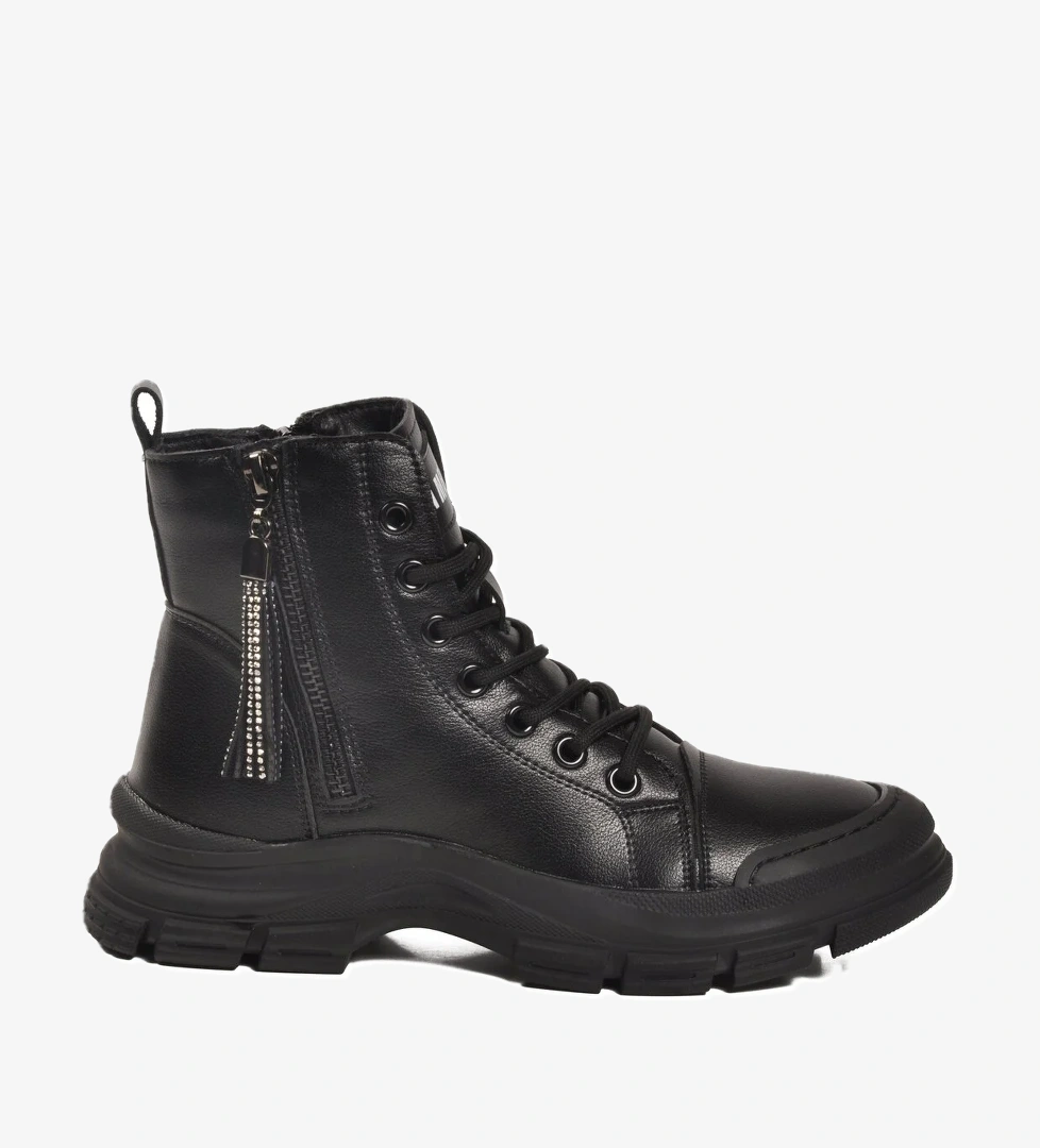 Siyah Fermuarlı Kaymaz Taban Kadın Sneaker Bot