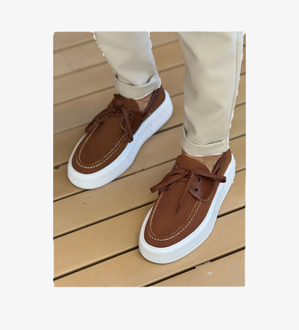 Bağcıklı Triko Erkek Casual Ayakkabı Kahve