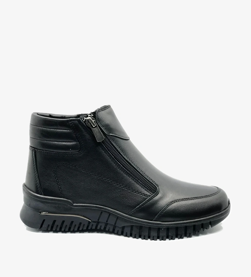 Ekko Hakiki Deri Düz Kaymaz Taban Ortopedik Kadın Bot - Görsel 1