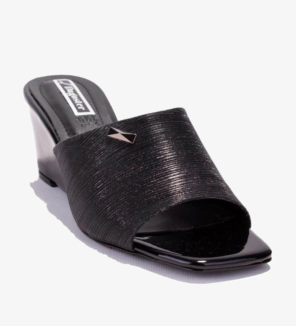 DZA07-108524344 Siyah Dolgu Taban Topuklu Kadın Terlik - Görsel 1