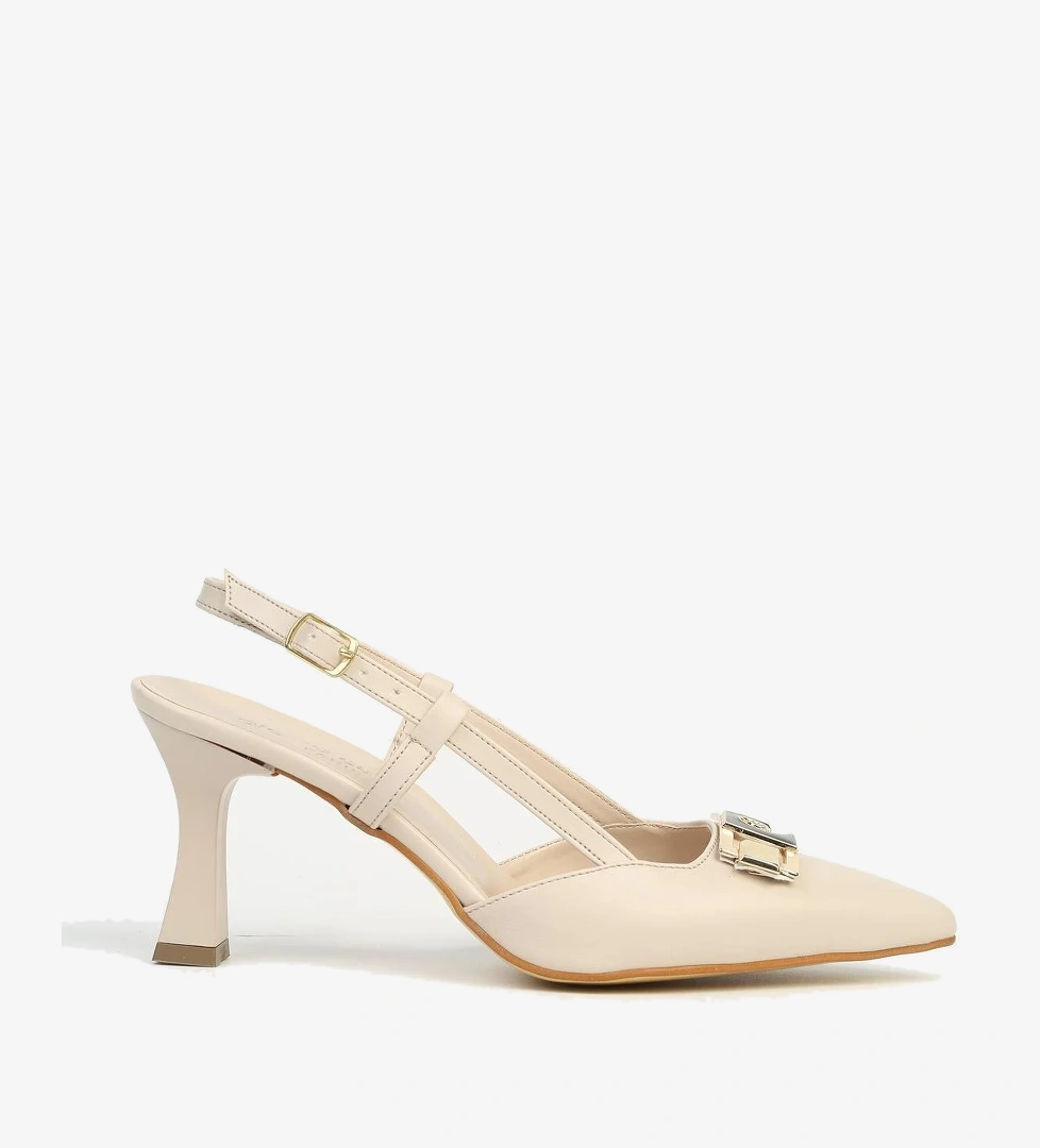 Krem Cilt Kadın Topuklu Ayakkabı PC-54663