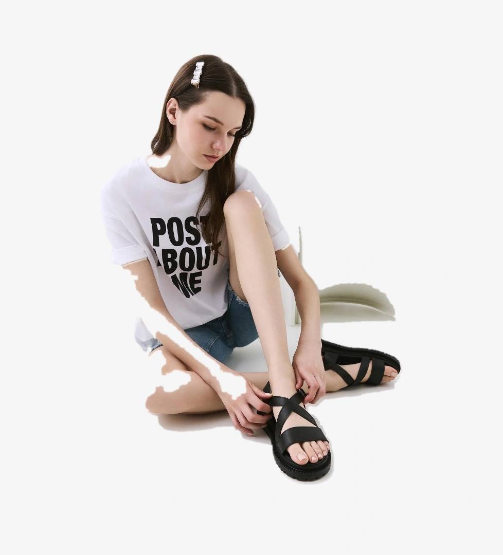 Kadın Siyah Comfort Düz Sandalet