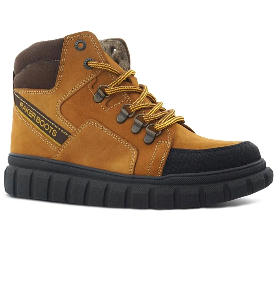 Hakiki Deri Sarı Kahverengi Fermuarlı Erkek Çocuk Bot - Görsel 1