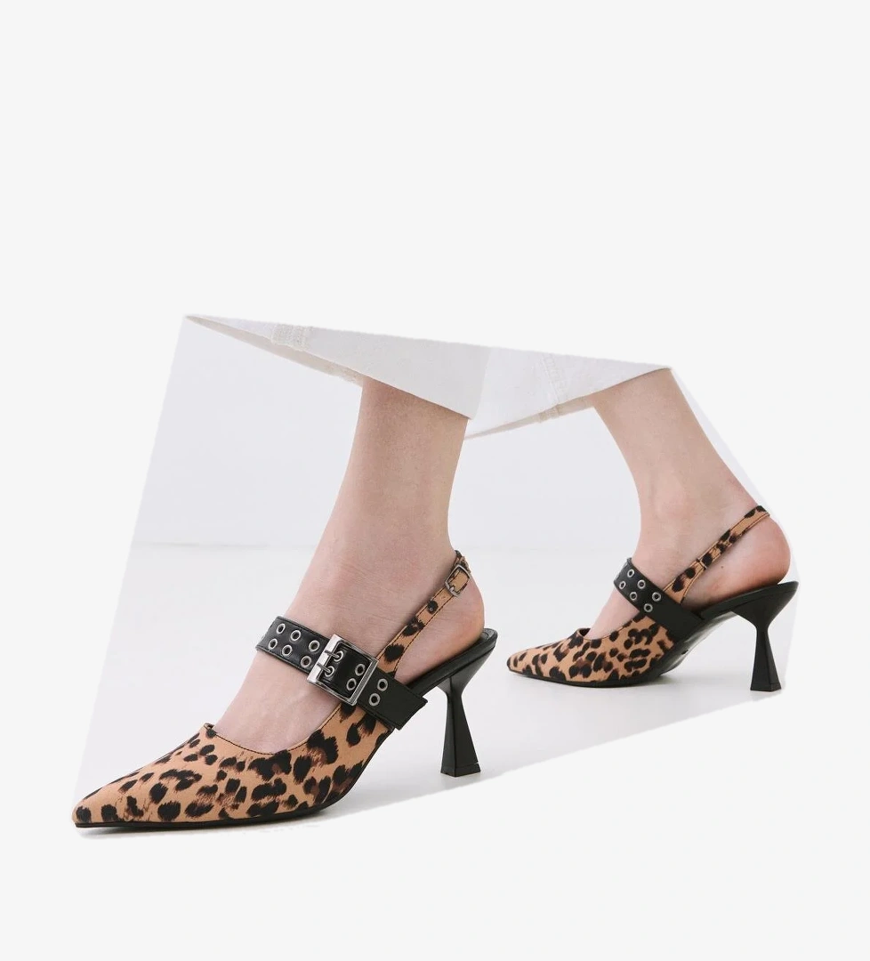 Kadın Taba Leopar Desenli Kemerli Stiletto