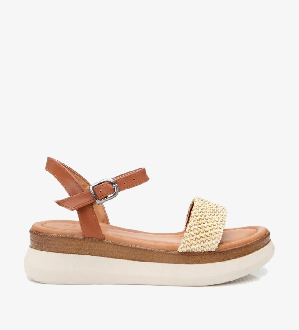 Kadın Bej Hasır Detaylı Comfort Düz Sandalet - Görsel 1