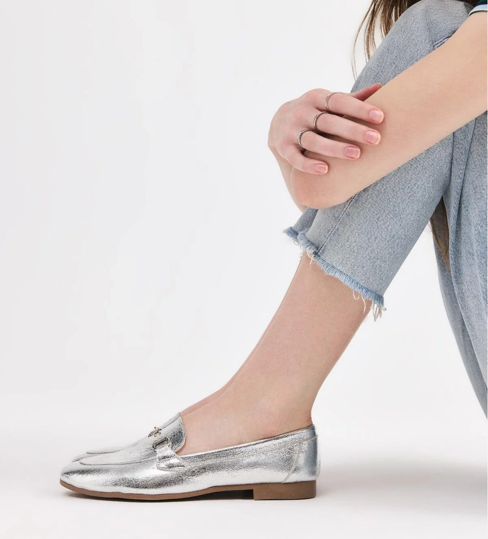 Kadın Lame Tokalı Şık Klasik Loafer - Görsel 1