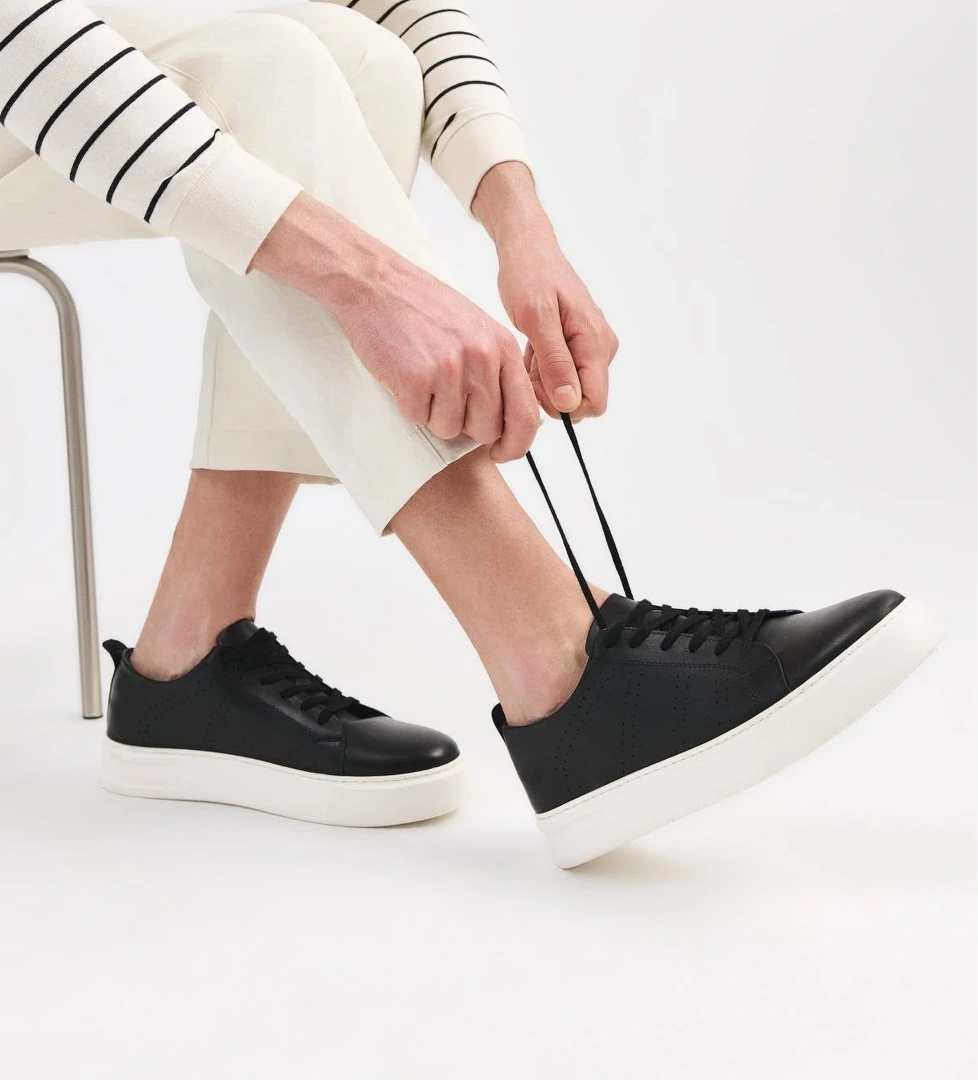 Erkek Deri Siyah Hafif Tabanlı Spor Ayakkabı