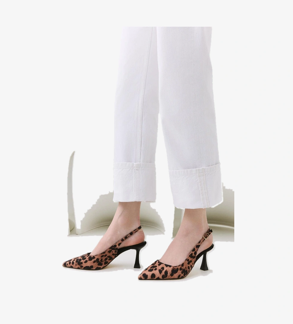 Kadın Taba Leopar Desenli Ayarlanabilir Tokalı Stiletto - Görsel 1