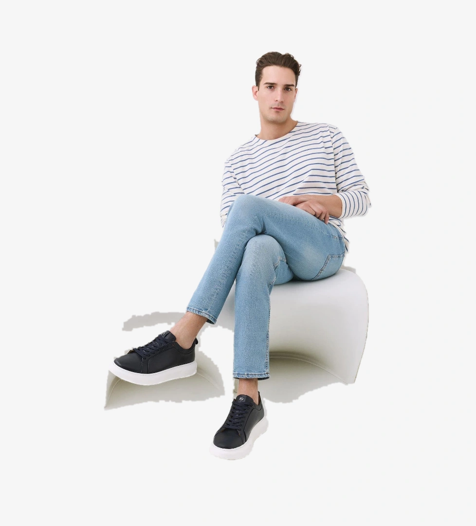 Erkek Deri Lacivert Hafif Tabanlı Spor Ayakkabı - Görsel 1