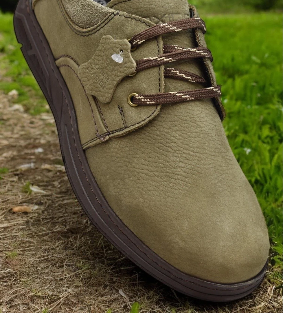 518-8 Ortopedik Taban Hakiki Deri Erkek Ayakkabı Casual Günlük Haki Erkek Ayakkabı - Görsel 1