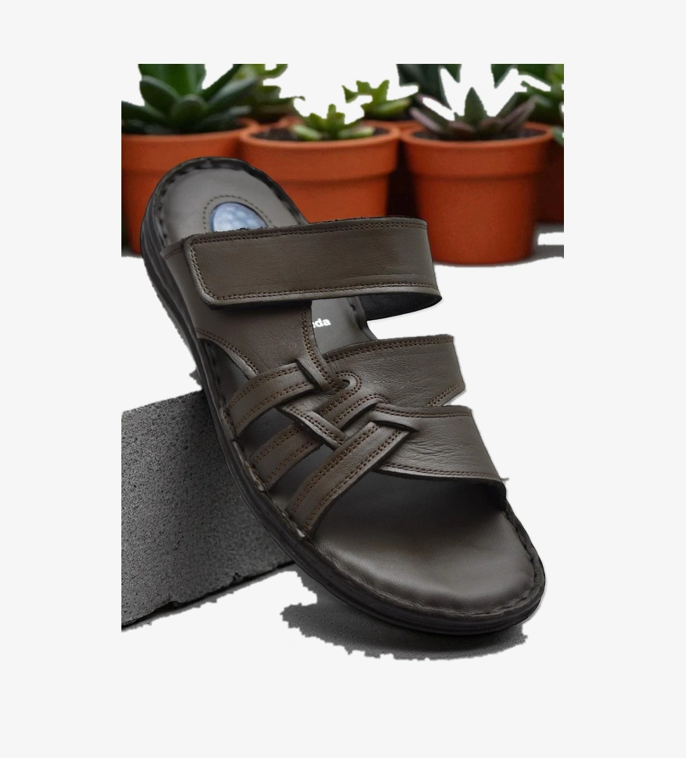 Jel Taban 057 TAM ORTOPEDİK Günlük Hakiki Deri Erkek Terlik İçi Dışı Hakiki Deri