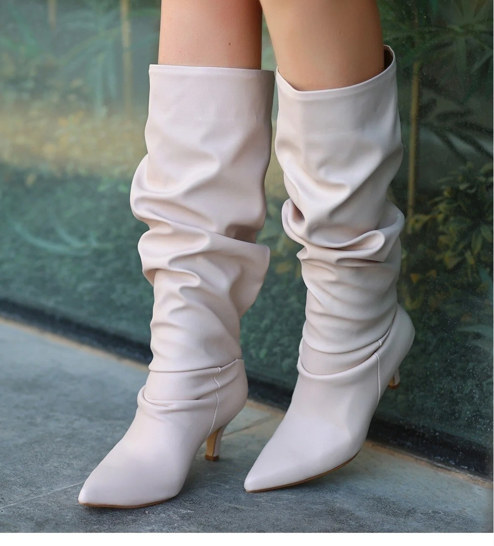 Bej Kadın Topuklu Çizme