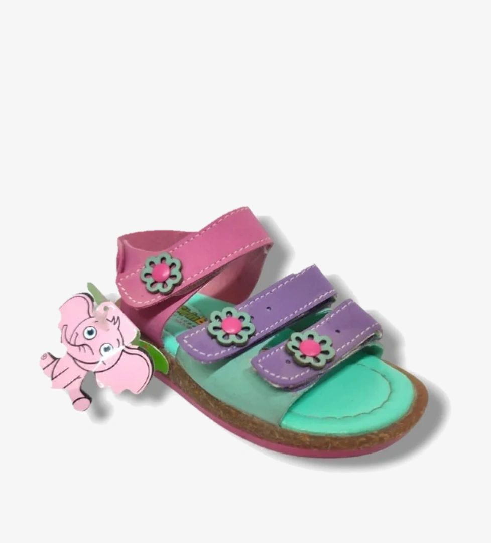 Şirinbebe 1612-20 Çiçekli 3 Bant Kız Çocuk Sandalet Yeşil Mor 21-25 - Görsel 1