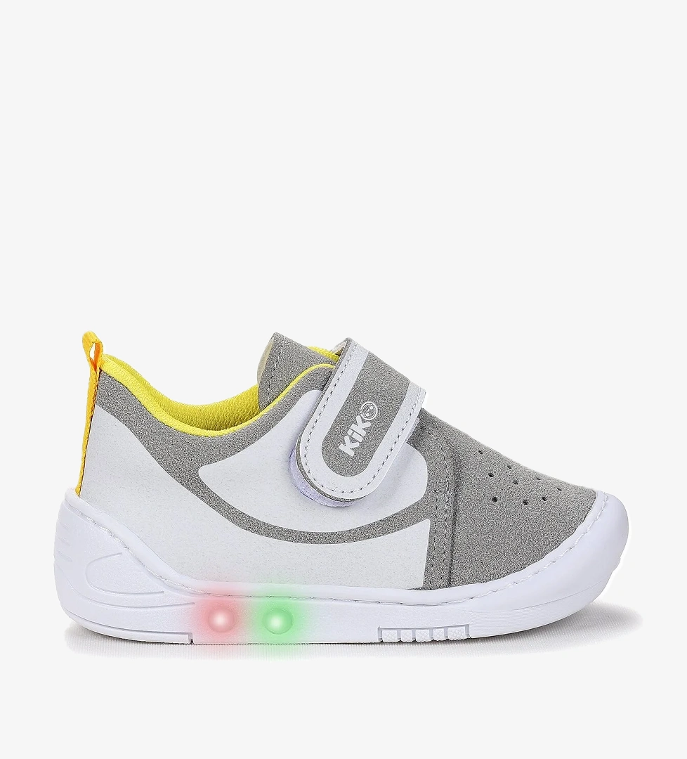 Kugan Cırtlı Işıklı Erkek Bebek Yürüyüş Spor Ayakkabı Gri - Sarı - Görsel 1
