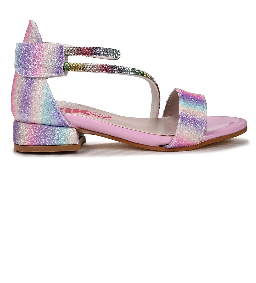 Yada Kum Simli Kız Bebek 2 Cm Topuklu Sandalet Abiye Ayakkabı Gök Kuşağı