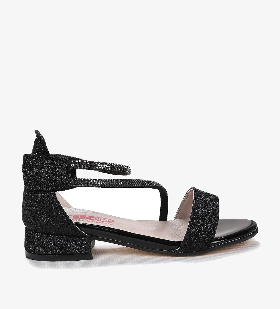 Yada Kum Simli Kız Bebek 2 Cm Topuklu Sandalet Abiye Ayakkabı Siyah