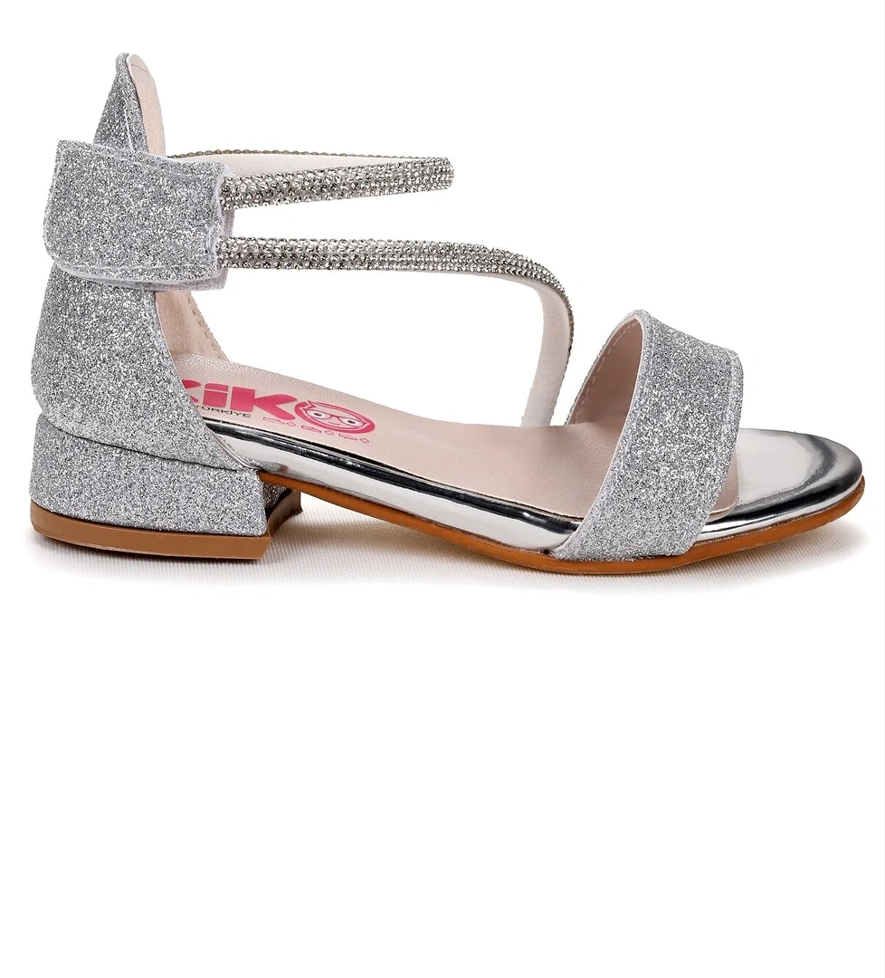 Yada Kum Simli Kız Bebek 2 Cm Topuklu Sandalet Abiye Ayakkabı Gümüş