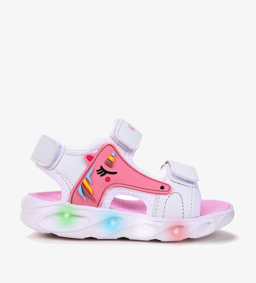 Unicorn Günlük Işıklı Cırtlı Kız Bebek Sandalet Ayakkabı Beyaz - Pudra