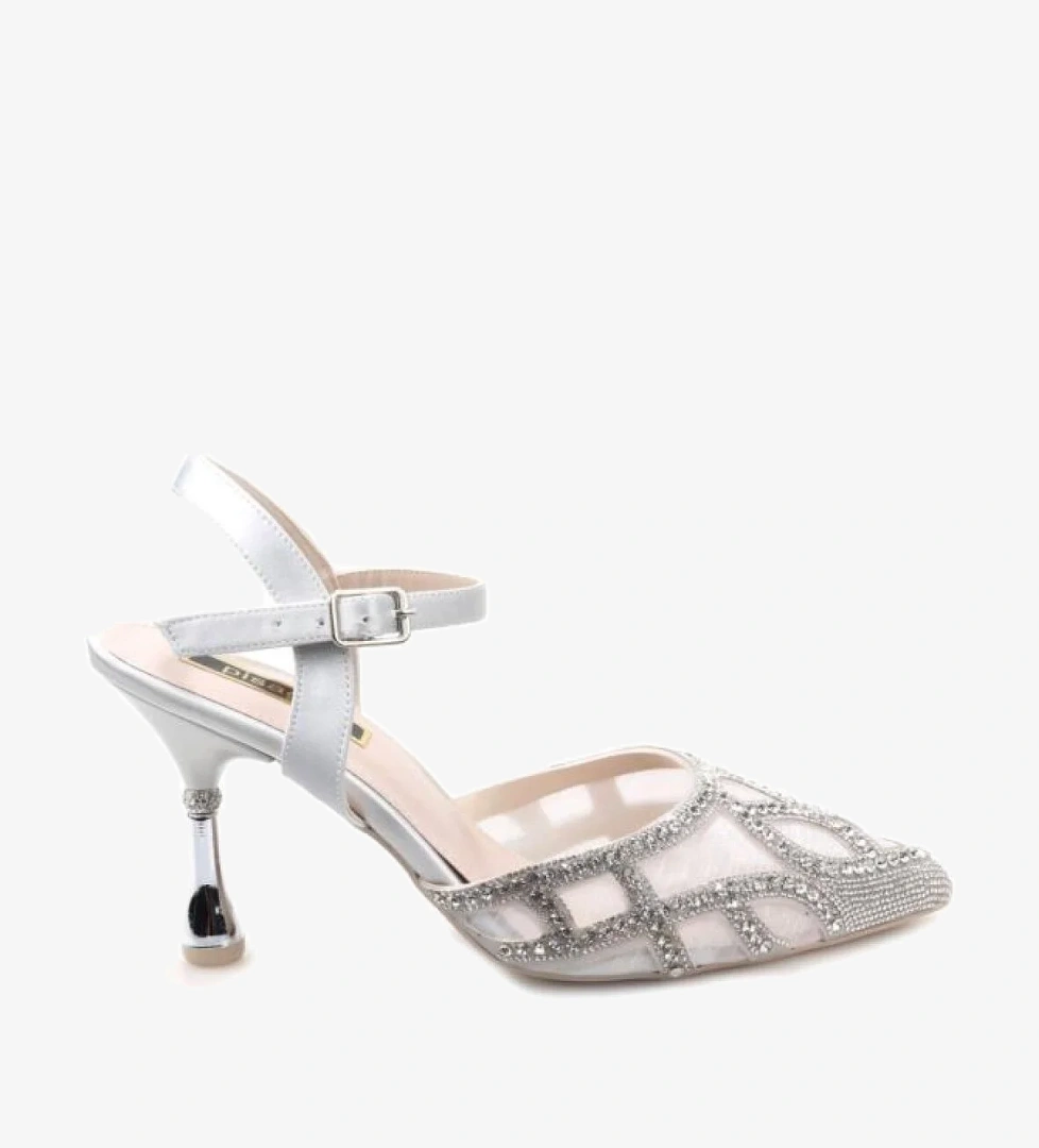 Pisagor Ps-33350 8,5 Cm Topuklu Kadın Taşlı Arkası Açık Stiletto Abiye Ayakkabı