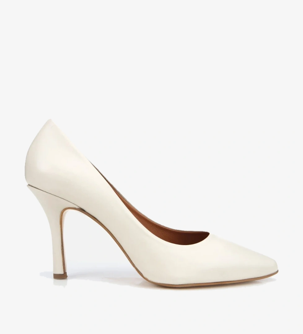 Kadın Deri Ekru Yüksek Topuklu Stiletto