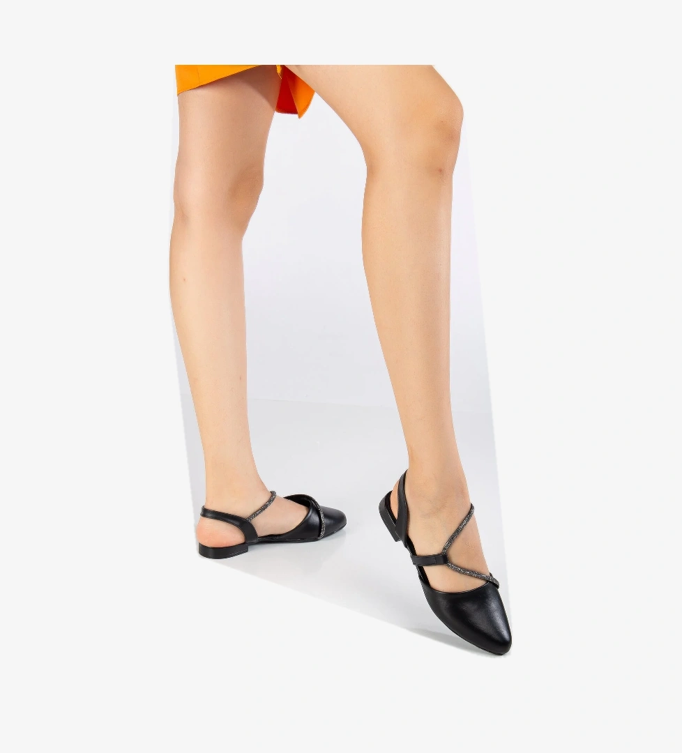 Kadın Siyah Taş Halat Detaylı Babet