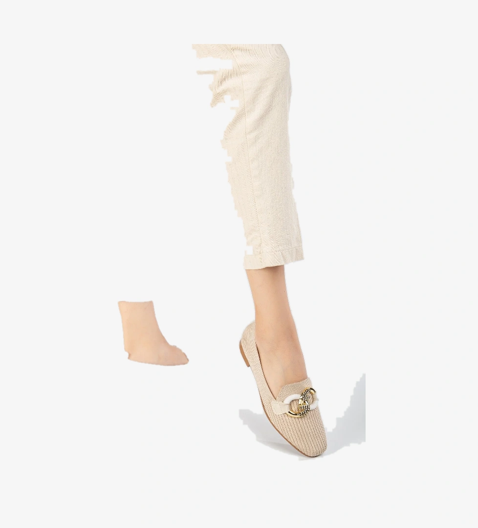 Tonny Black Kadın Siyah Bej Önü Toka Detaylı Triko Babet model görseli