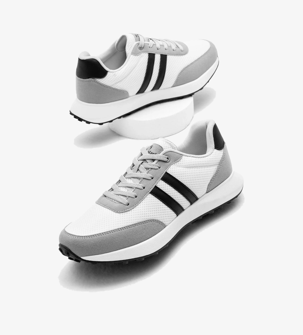 Erkek Taş Beyaz Termo Taban Şeritli Nefes Alabilen Kumaş Bağcıklı Spor Ayakkabı - Görsel 1