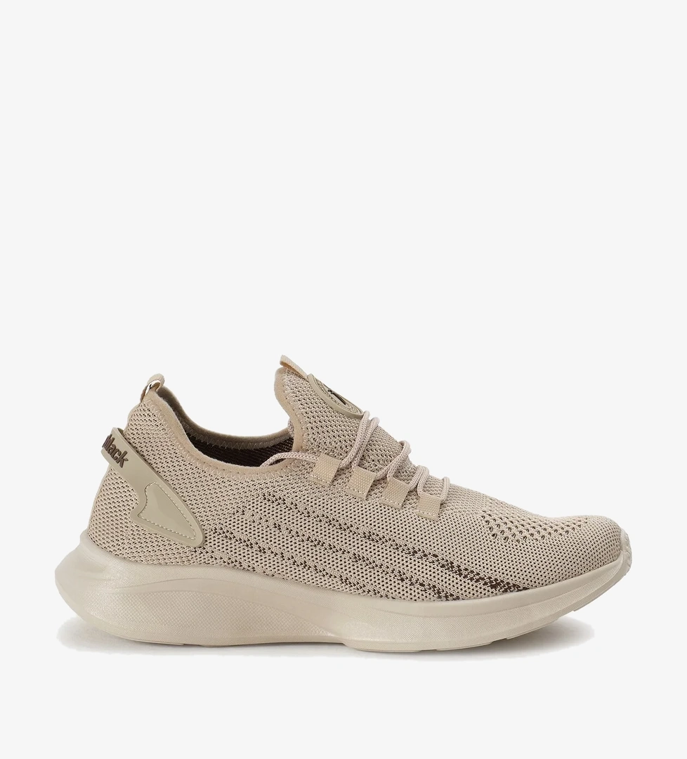 Unisex Bej Termo Taban Şerit Detaylı Bağcıklı Triko Spor Ayakkabı