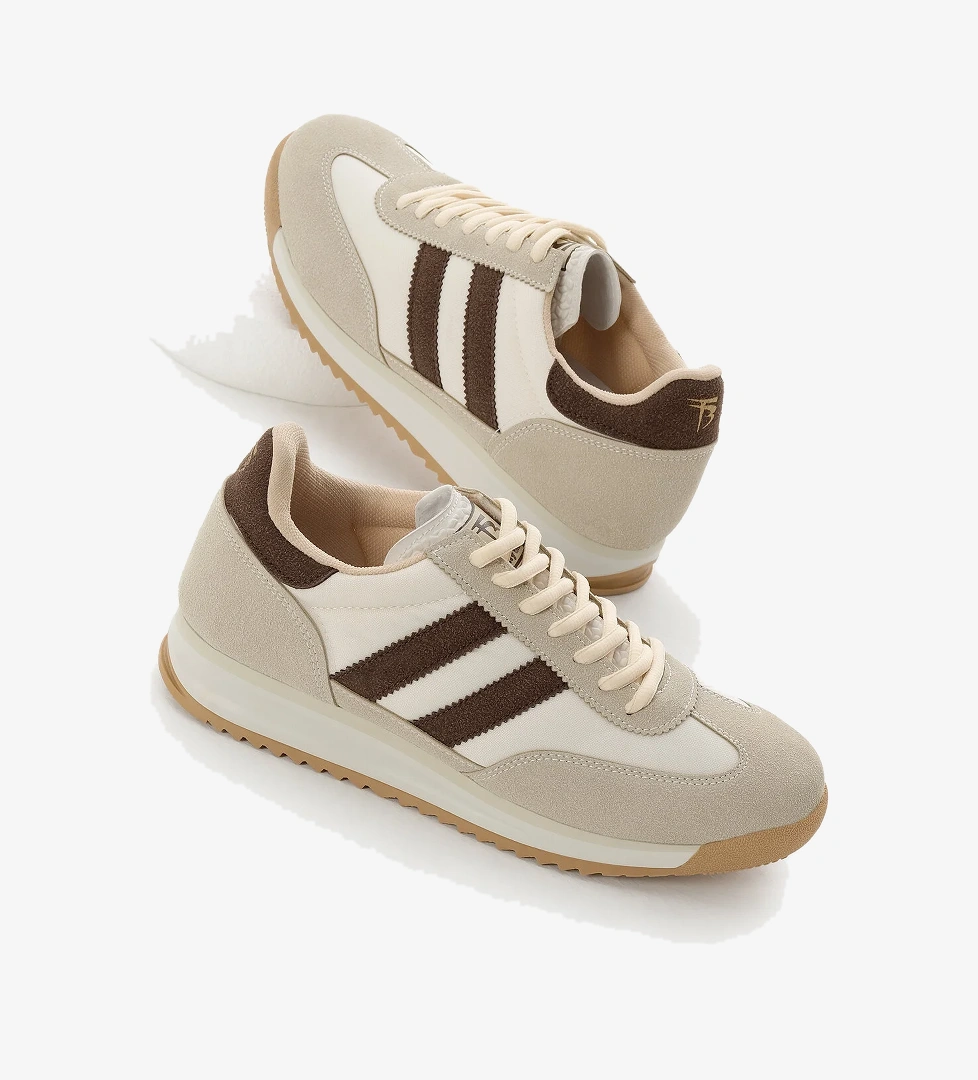 Unisex Bej Toprak Termo Taban Çift Şeritli Bağcıklı Spor Ayakkabı - Görsel 1